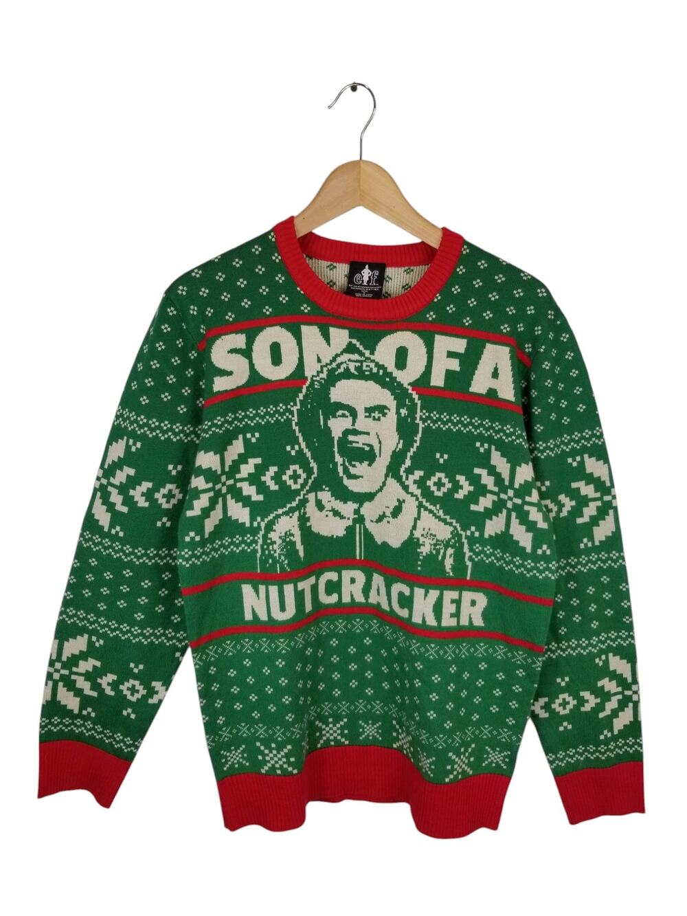 Elf Son of a Nutcracker Unisex Crewneck Ugly Christmas Sweater Green Red Small